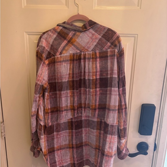 Free People Plaid Button-Down Shirt in Pink and Brown - Picture 5 of 5